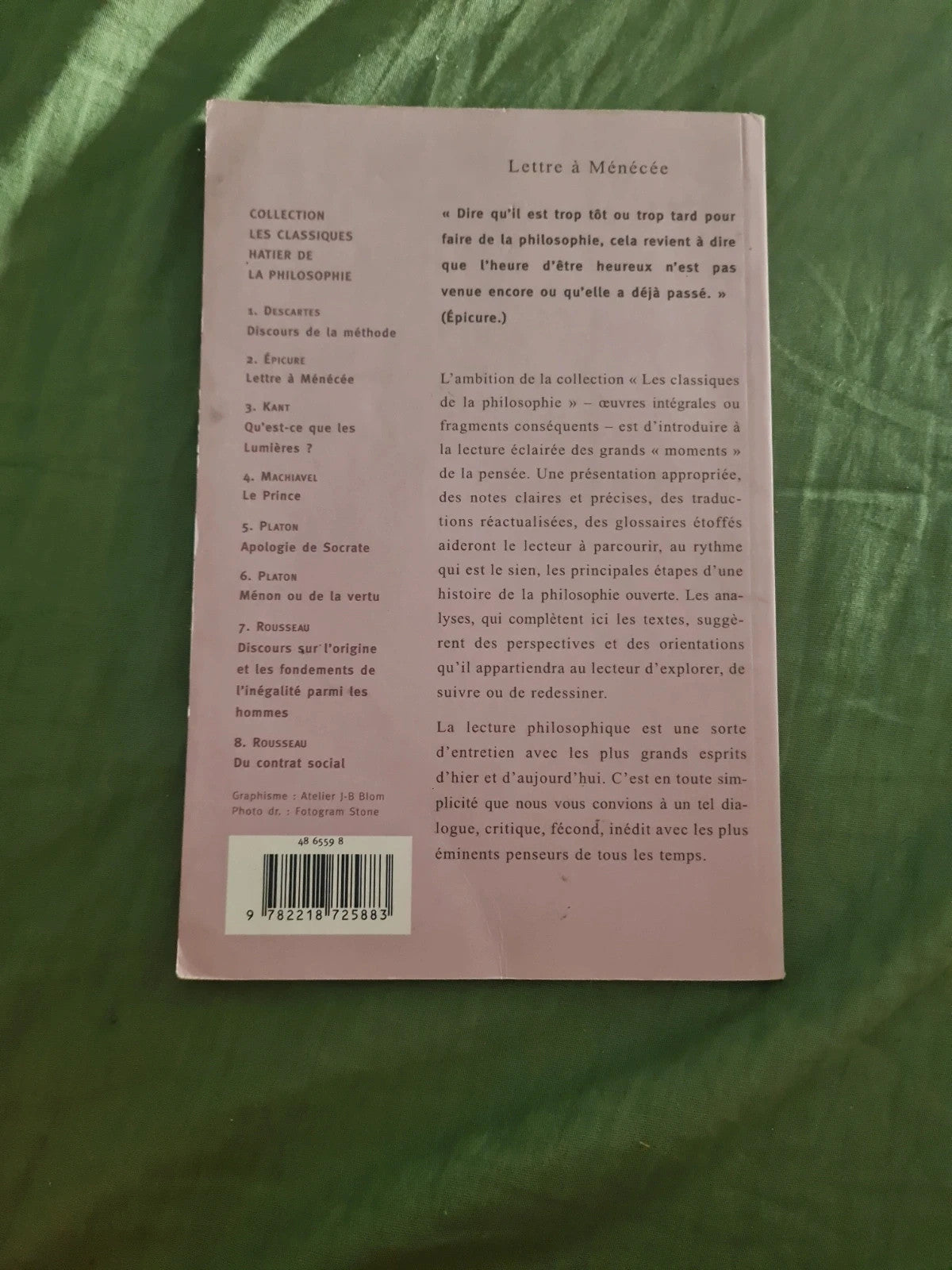 Lettre à Ménécée , epicure hatier philosophie