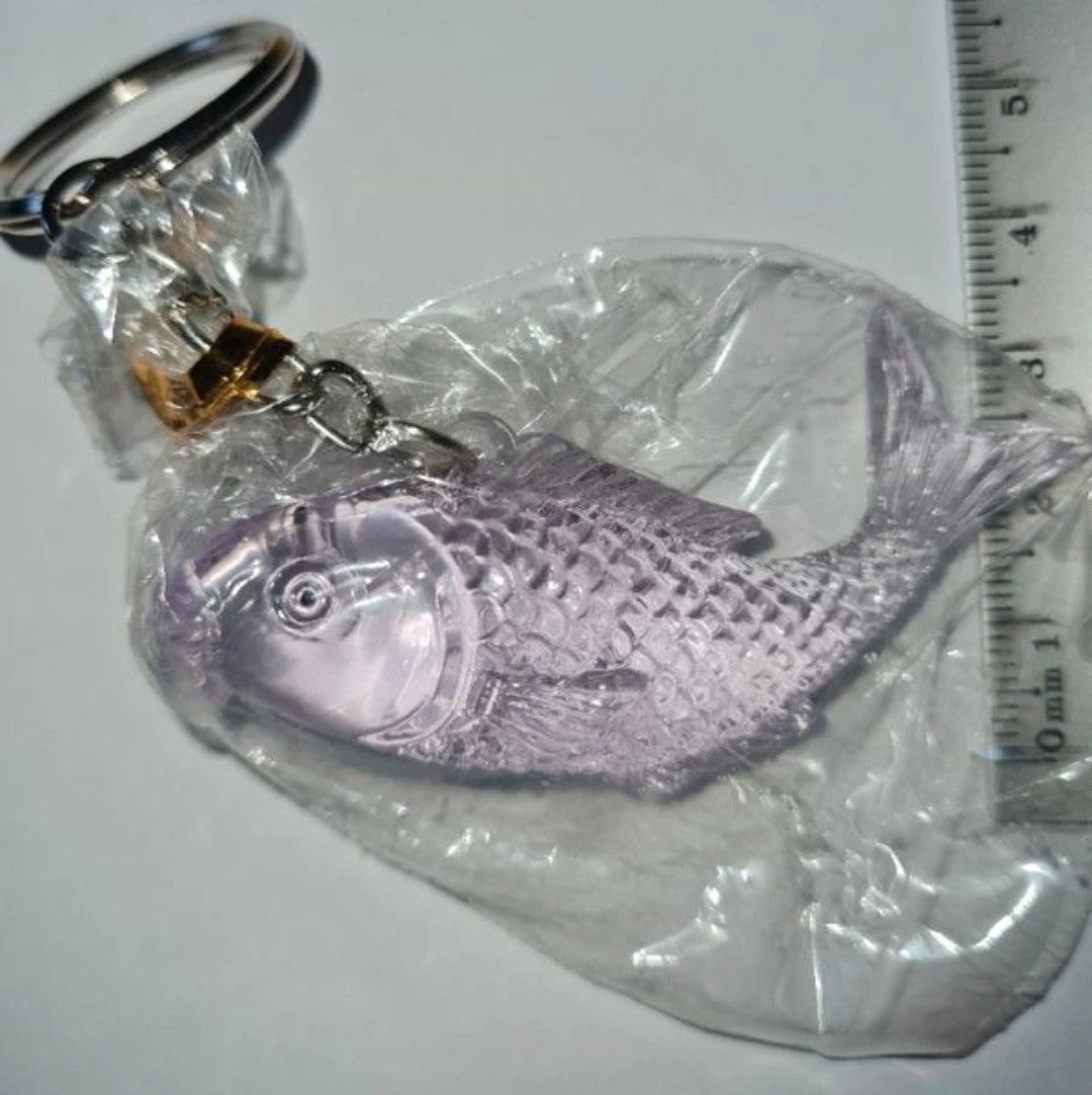 Porte clé poissons rose violet transparent