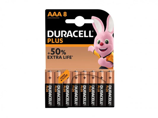 Pile Duracell Alcaline Plus Extra Life MN2400/LR03 Micro AAA (paquet de 8)