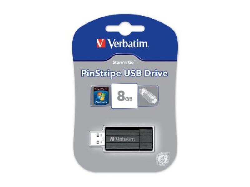 Cle USB 8GB Verbatim PinStripe (Noir) - Sous Blister 49062
